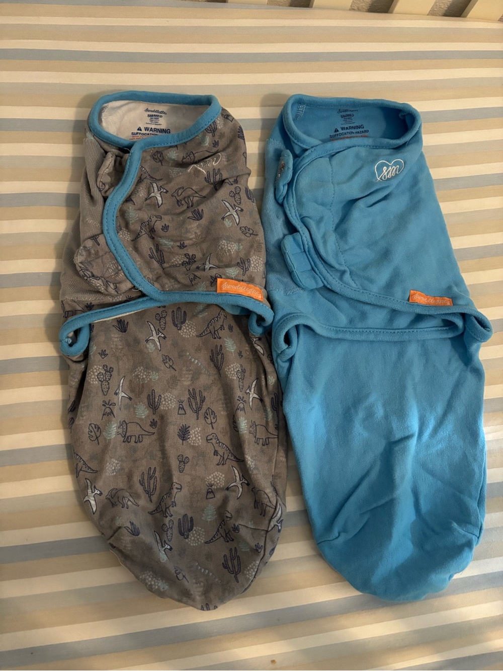 SwaddleMe Sm/Md Swaddle Set - Gray Dino Print and Blue